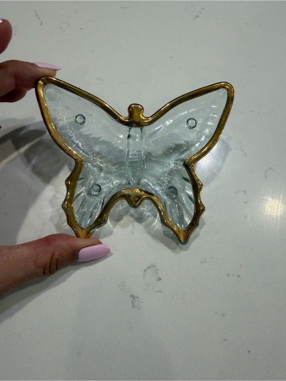 Gold-Trim Clear Glass Butterfly Dish - Home Art